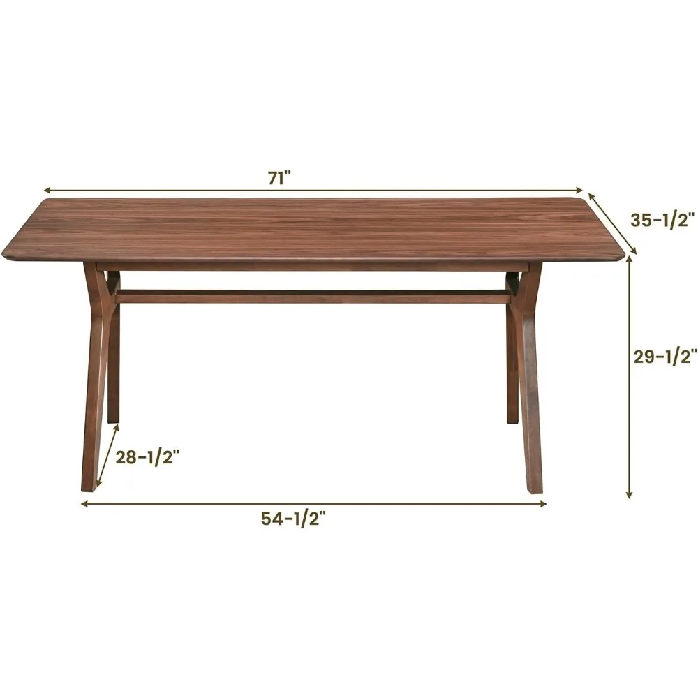 Eettafel voor 4-8, alleen tafel, 71x35 extra groot, rechthoekige vorm, walnootfineer blad, massief houten frame, eettafels