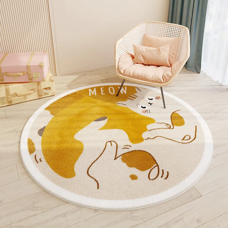 Cartoon Space Rocket Print Carpet for Kids,Kawaii Round Carpets for Living Room,Bedroom Soft Floor Mat,Flannel Non-Slip Area Rug