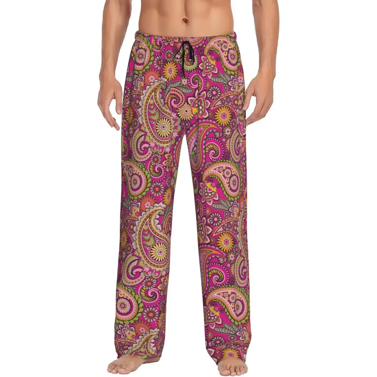 

Custom Paisley Pajama Pants Men Floral Pattern Lounge Sleep Drawstring Sleepwear Bottoms with Pockets