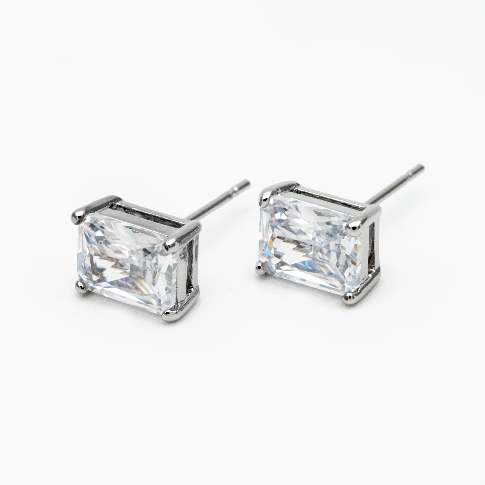 10pcs CZ Paved Rectangle Earring Studs, 18K Gold/ Silver Plated Brass Ear Posts, Geometric Earring Findings (#GB-2618)