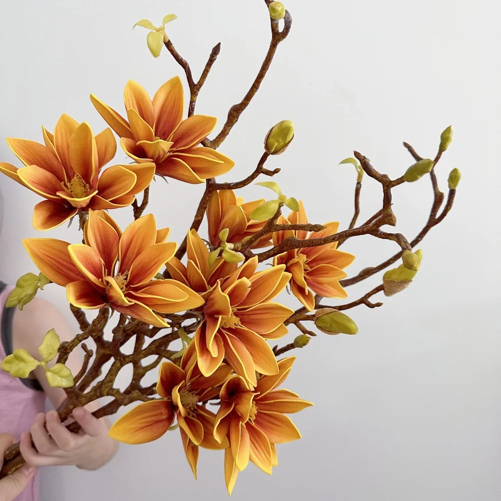 70 cm Magnolien-Kunstblume, Touch-Feeling, künstlicher Farbverlauf, Lotusblütenzweig, Wohnzimmer-Dekoration, Hochzeit – Detail 4