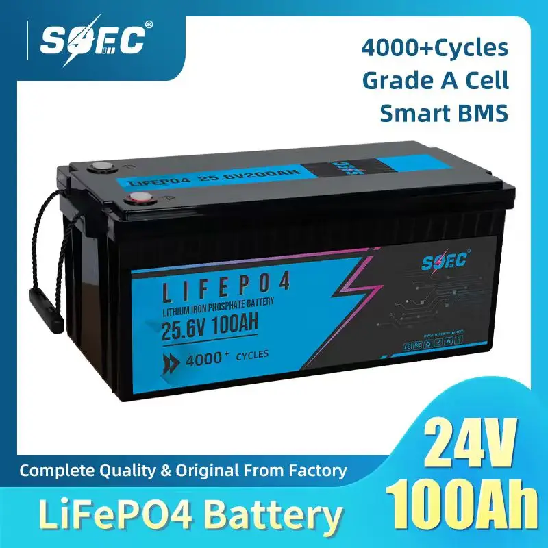 

SOEC 24V 100Ah Solar LiFePO4 Battery Pack 25.6V Replaceable Lithium Iron Battery for Rv, Golf Cart, Electric Forklift, Camper