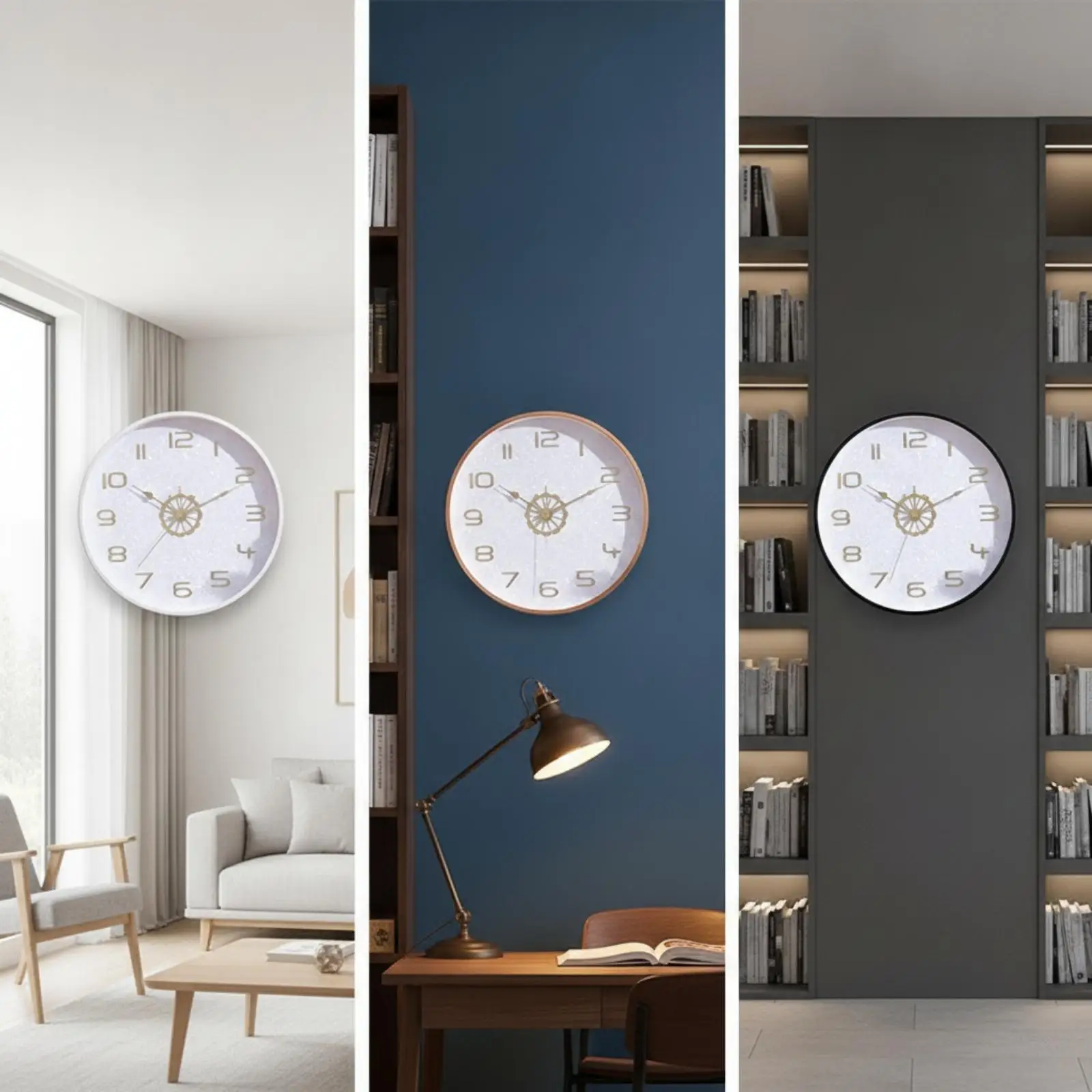 Noiseless Sound Control Wall Clock 35cm Round Wall Art Clock with Glow for Bedroom Home Use