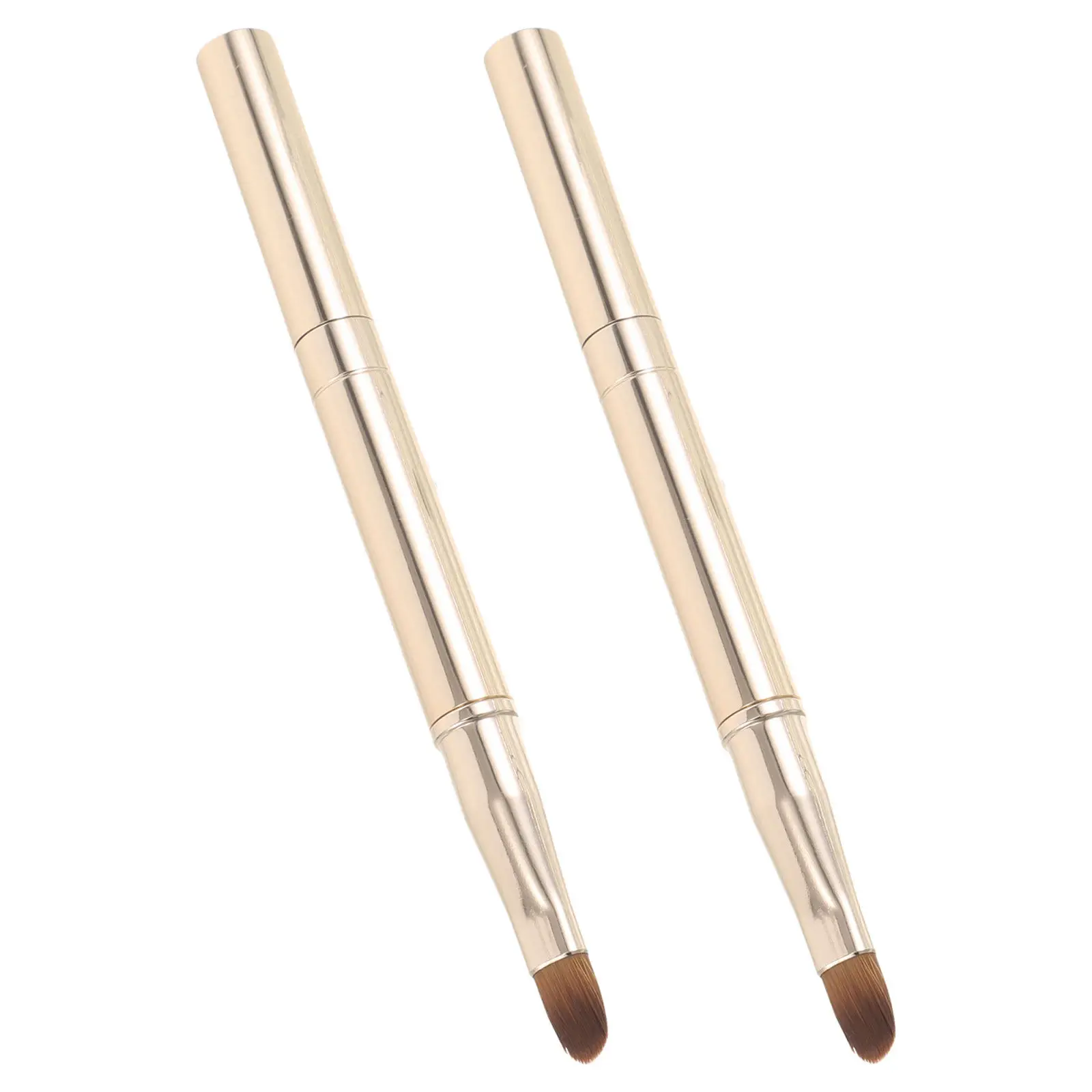 2Pcs Retractable Lip Brush Metal Dual Ended Lip Liner and Lipstick Brush with Cap Travel Makeup Tool Travel Lipstick