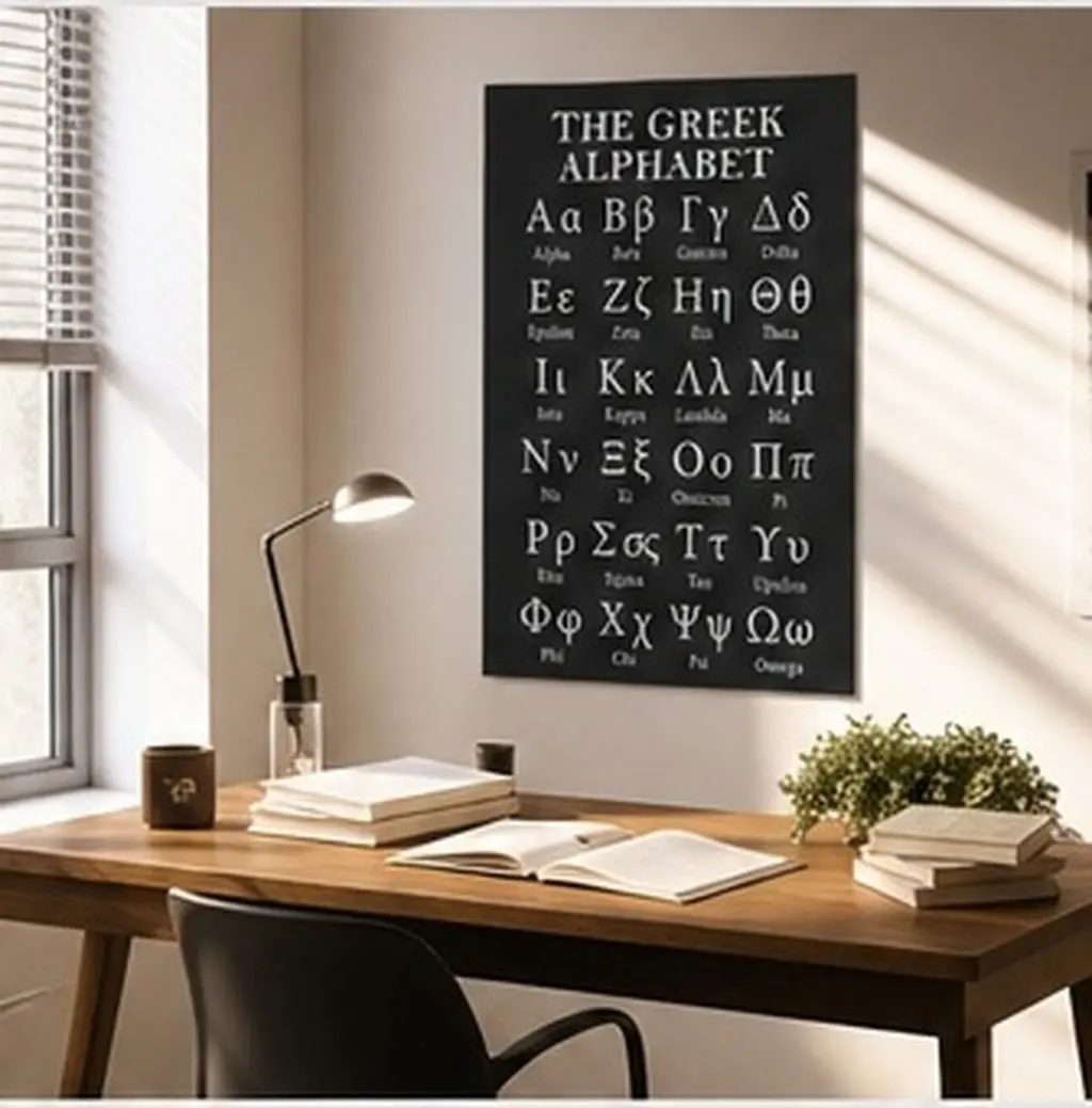 Greek Letter Reference Chart Ancient Educational Canvas Poster Black White Oil 23.6 X 15.8 Classroom Study Teacher Student Gift