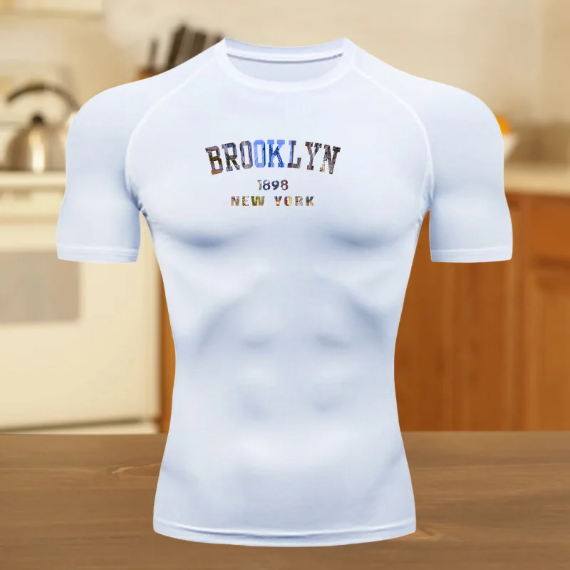 الرجال ضغط قميص الرسم الرياضة التجفيف السريع رياضة تي شيرت اللياقة البدنية البلوز مرونة تي شيرت كامل مقاومة للعرق تجريب #3