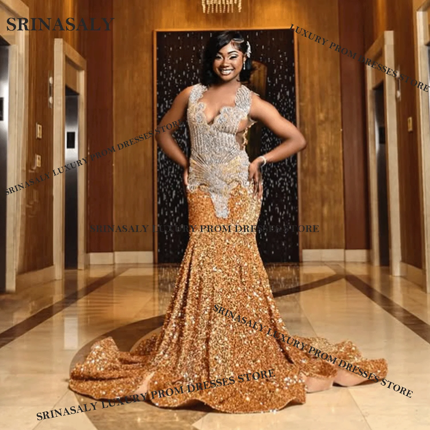 Abiti da ballo lunghi a sirena personalizzati per ragazze Perline di cristallo Abito da sera squisito Robe Diamond Formal 2025 abiti da gala