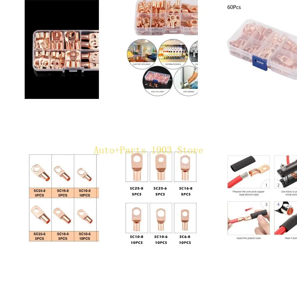 

E21C 60 шт./140 шт. комплект медных кабельных наконечников с болтовым отверстием, концы аккумуляторных кабелей кольцевые с