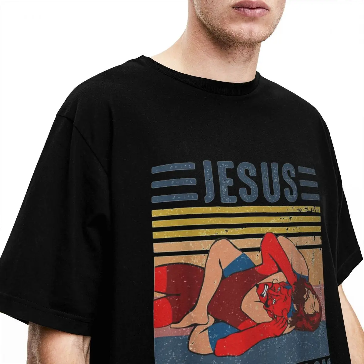 Jesus Has Your Back Wrestling T Shirt Vintage Novelty T Shirts Short-Sleeve Y2K Tshirt Summer Cotton O Neck Oversized Clothing