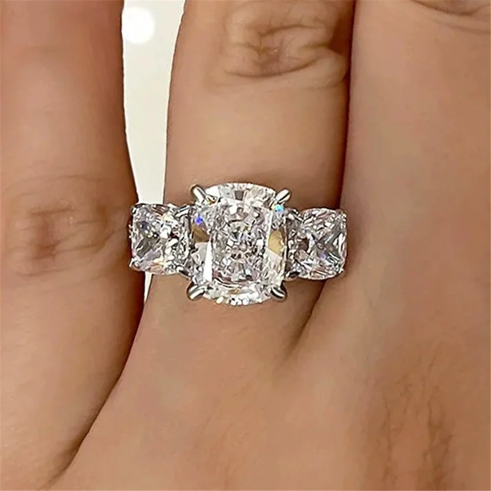 Luxury Female White Zircon Stone Silver Color Wedding Jewelry Promise Love Engagement Rings For Women
