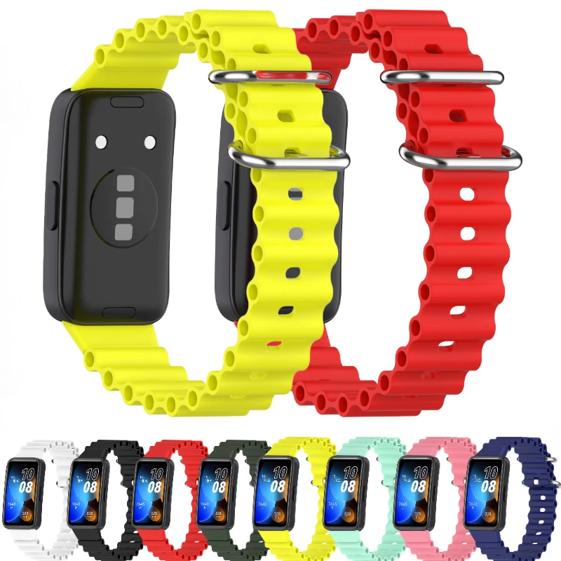 

Ocean Silicone Strap for Huawei Band 9 8 Double Buckle Wristband Replacement Correa Bracelet for Huawei Band 8 Belt Accessories