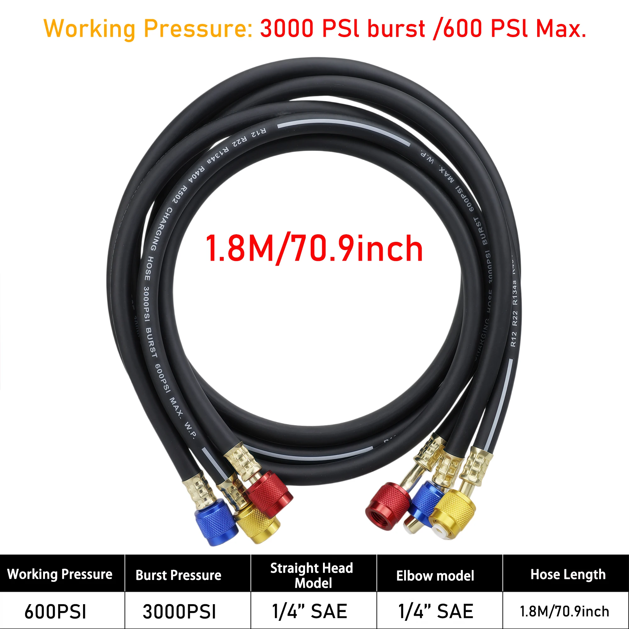 3 Stück R134A/R410A AC-Ladeschlauch-Kugelventile 600/800 PSI 1/4 Zoll SAE für R12 R22 R502 Auto-Klimaanlagen-Kältemittel-Füllschlauch