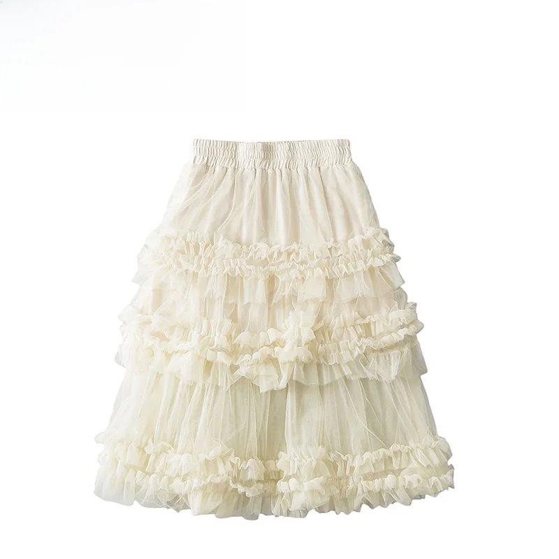 

ZBZA Autumn Winter New Women's Faion Wind Design All-Match Casual Mid-Length Me Cake Skirt Polyester Fiber Midi Skirt