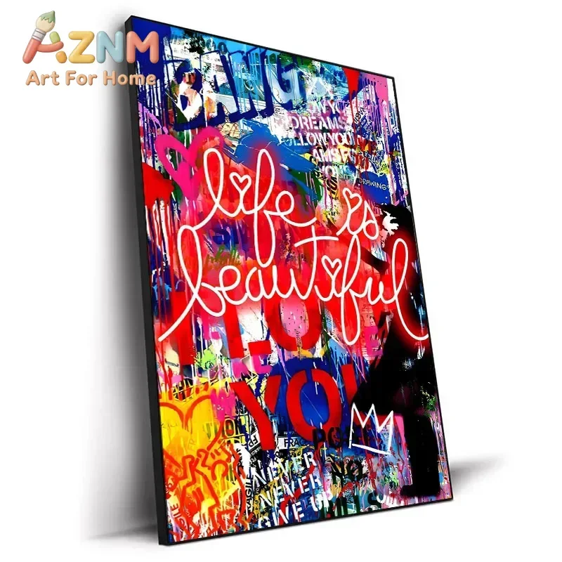 Banksy Street Art Life Is Beautiful Posters and Prints HD Canvas Painting Pop Wall Art Picture for Home Bedroom Decoration Mural