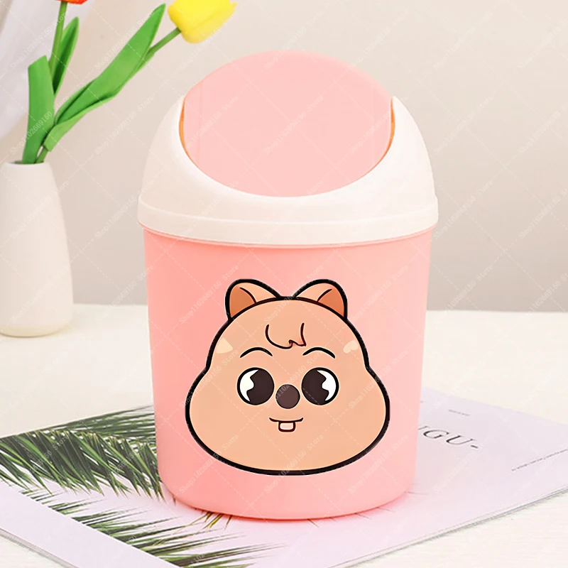 Student Cute Desktop Trash Can SKZ ooed Portable Plastic Waste Bin Accessories Anime Printed Garbage Organizer Kawaii Stationery - view 4