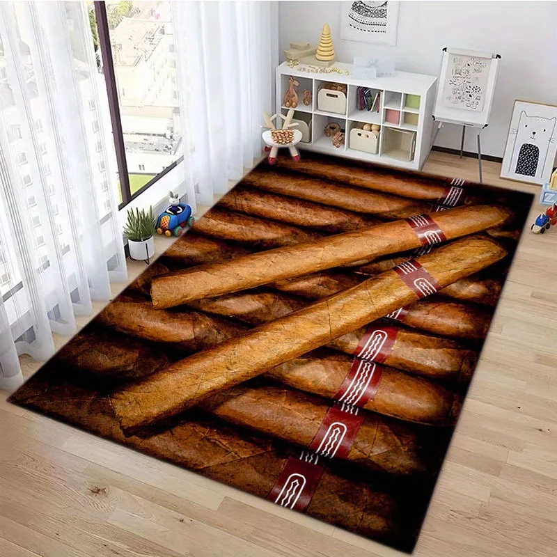 Realistic Cigar Printed Area Rug, Creative 3D Visual‑Effect Floor Mat for Living Room, Bedroom,Office and Indoor Home Decoration