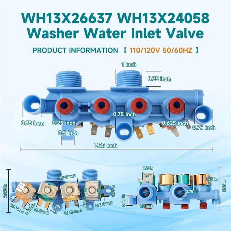 ABWM-مجموعة صمام مدخل المياه لنماذج غسالة GE GTW680 GTW725 GTW840 GTW845 PTW600 WH13X26637 WH13X24058 AP6282070