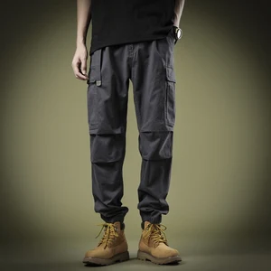 2024 Men Spring Autumn New Fashion Solid Color Cargo Pants Men's Straight Casual Trousers Male Loose Multi-pocket Pants I662