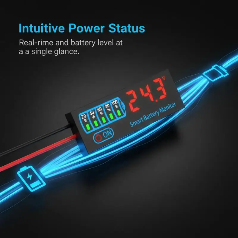 @*Smart Battery Monitor DC 7-55V LED Display Power Off Memory Accurate Voltage Detector for Car RV Boat Outdoor Use