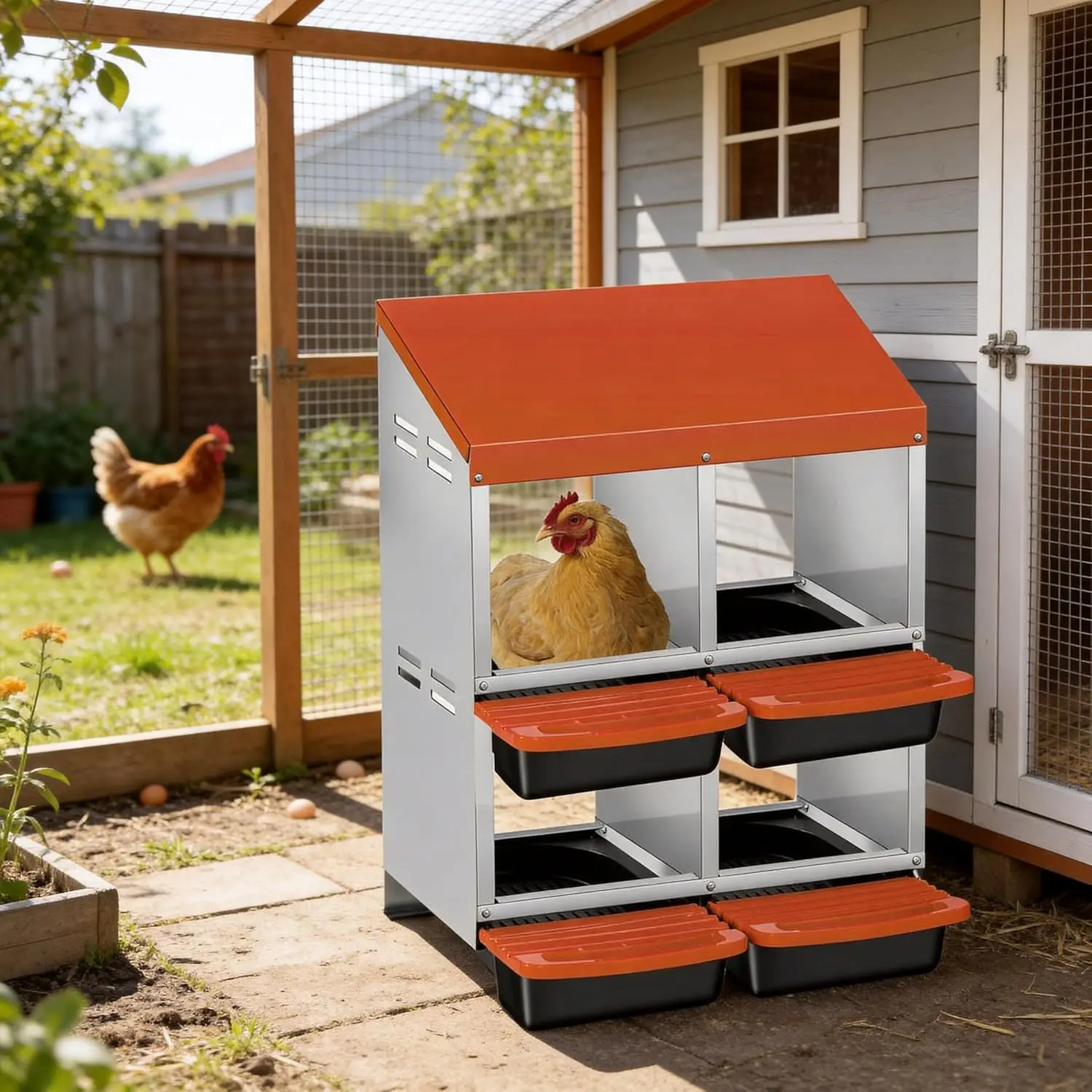 

Настенные и напольные двухъярусные гнездовые ящики с 4 отверстиями для кур и уток для откладывания яиц, для ферм и дворов, для курятников