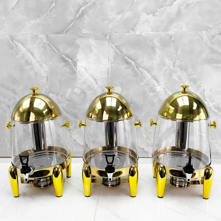 Hotel banquet 12-liter stainless steel hot and cold juice dispenser Unique gold design, suitable for restaurant use