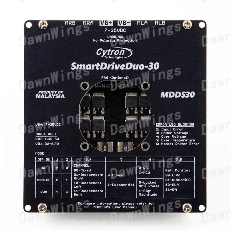 108070022   Cytron MDDS30 30Amp 7V-35V SmartDrive DC Motor Driver (2 قنوات) أداة تطوير IC لإدارة الطاقة