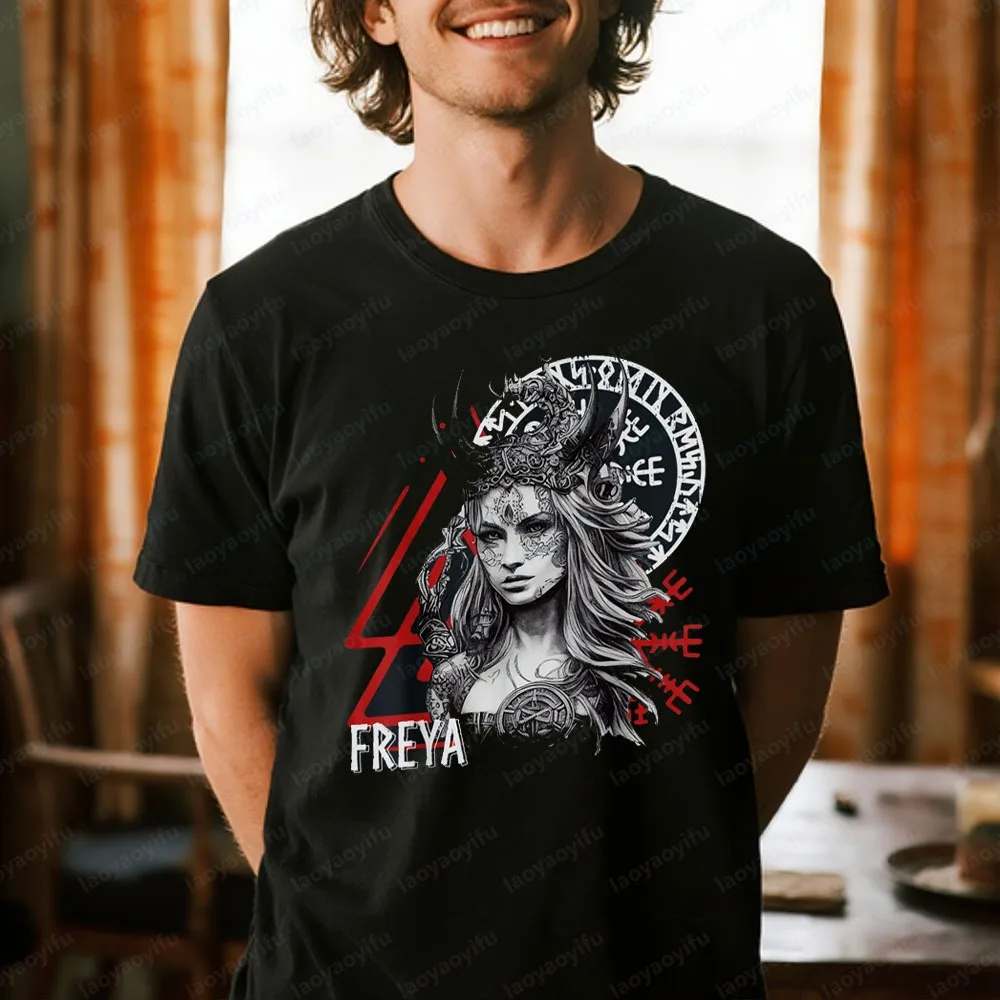 

Viking Goddess Freya Warrior Design Отличная идея подарка Футболка Ретро Женская футболка с принтом воина Мужчины Женщины Модная хлопковая футболка Топ