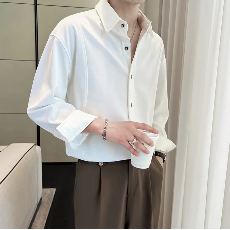 Men's Autumn Wear High Quality Jacquard Draping Effect Shirt, Handsome High-Grade Cotton Long-Sleeved Top, Business Leisure