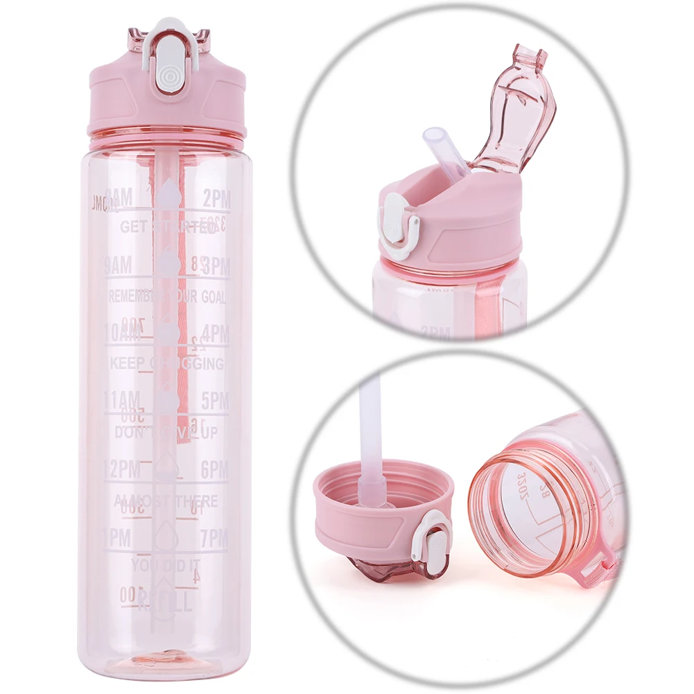 Taza para beber portátil de 800ml, botella de viaje al aire libre a prueba de fugas, botella para beber motivacional de gran capacidad para deportes al aire libre
