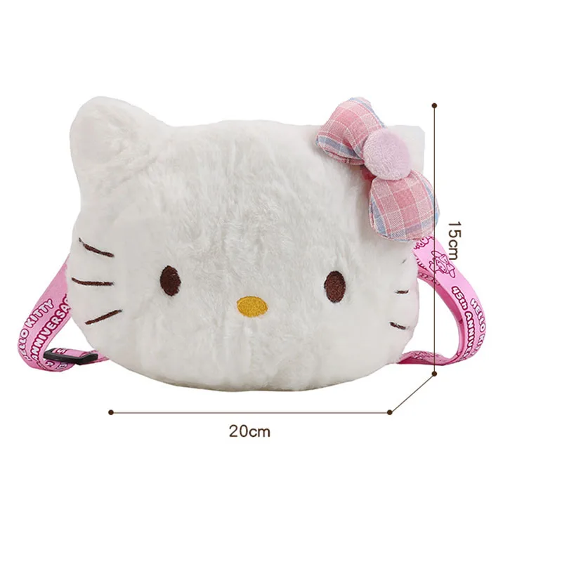 New Kawaii Plush Mini Bags Sanrio Hello Kitty Women\'s Singles Shoulder Bag Bow Plush Girls Handbag White Cat Doll Messenger Bags