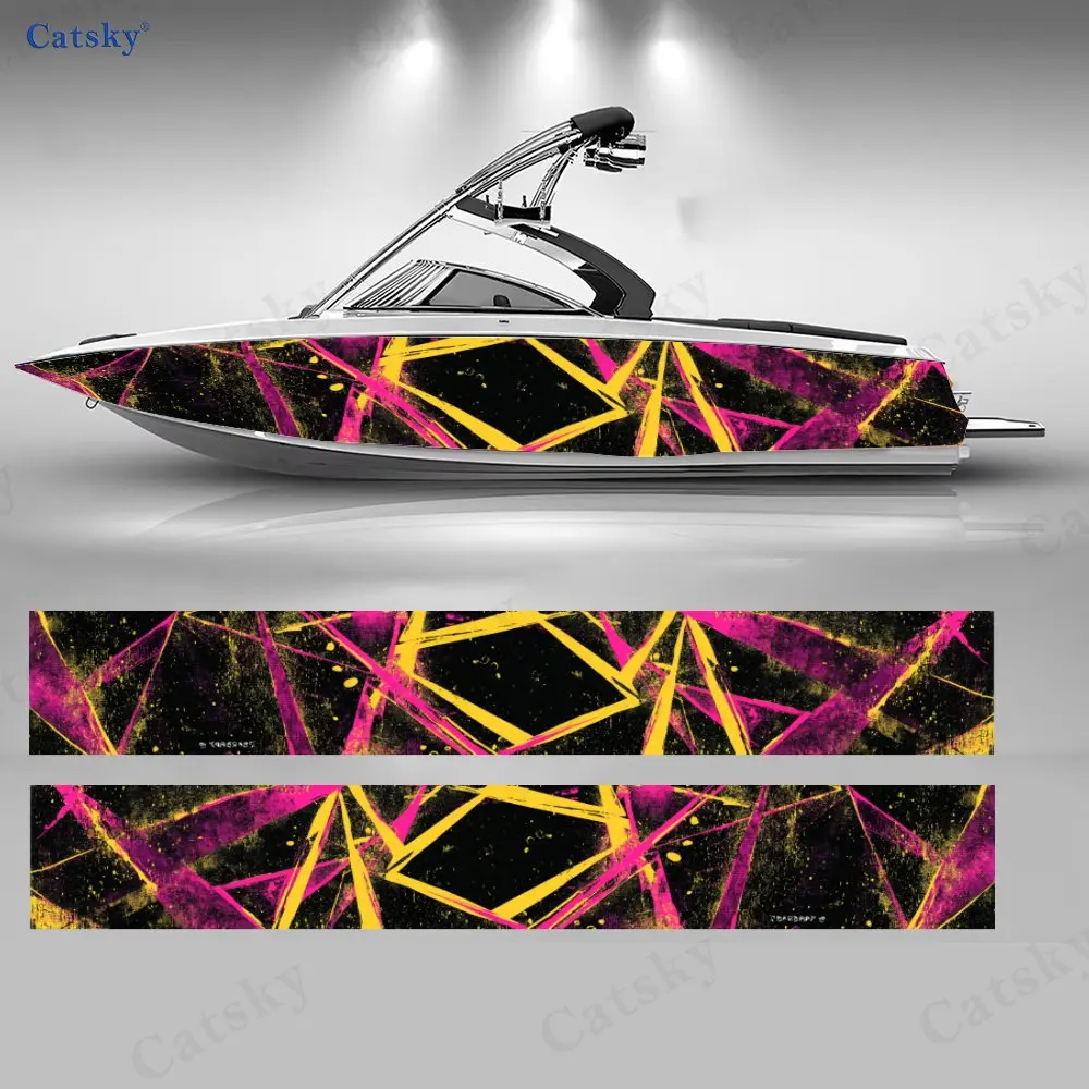 Cyber Neon Sharp Spike Boat Stickers, PVC Waterproof Durable Vinyl Wrap Decals for Fishing Boats, Durable and Stylish Design