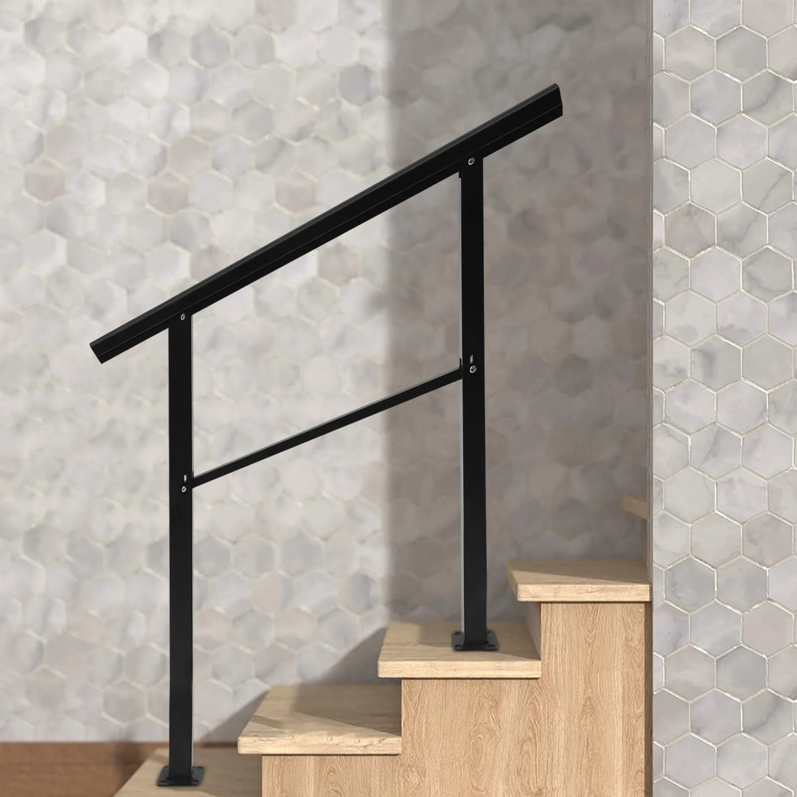 

Handrail Railing 44 Inch Handrail Zinc Steel Stair Handrail&Double Bars Anti-Corrosion&Easy Installation for IndoorOutdoor Steps