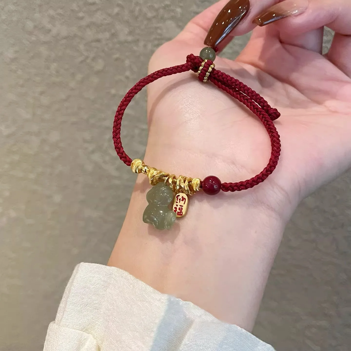 Natural Hetian Jade Pony Sterling Silver Handwoven Adjustable Bracelet for Women Chinese Zodiac Year Blessings Gifts