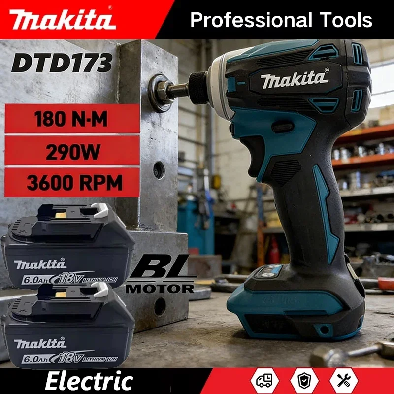 

Аккумуляторный ударный шуруповерт Makita DTD173 18В, 180Нм, с бесщеточным двигателем, электрическая дрель для дерева/болтов/Т-режима, беспроводная дрель, бытовой инструмент