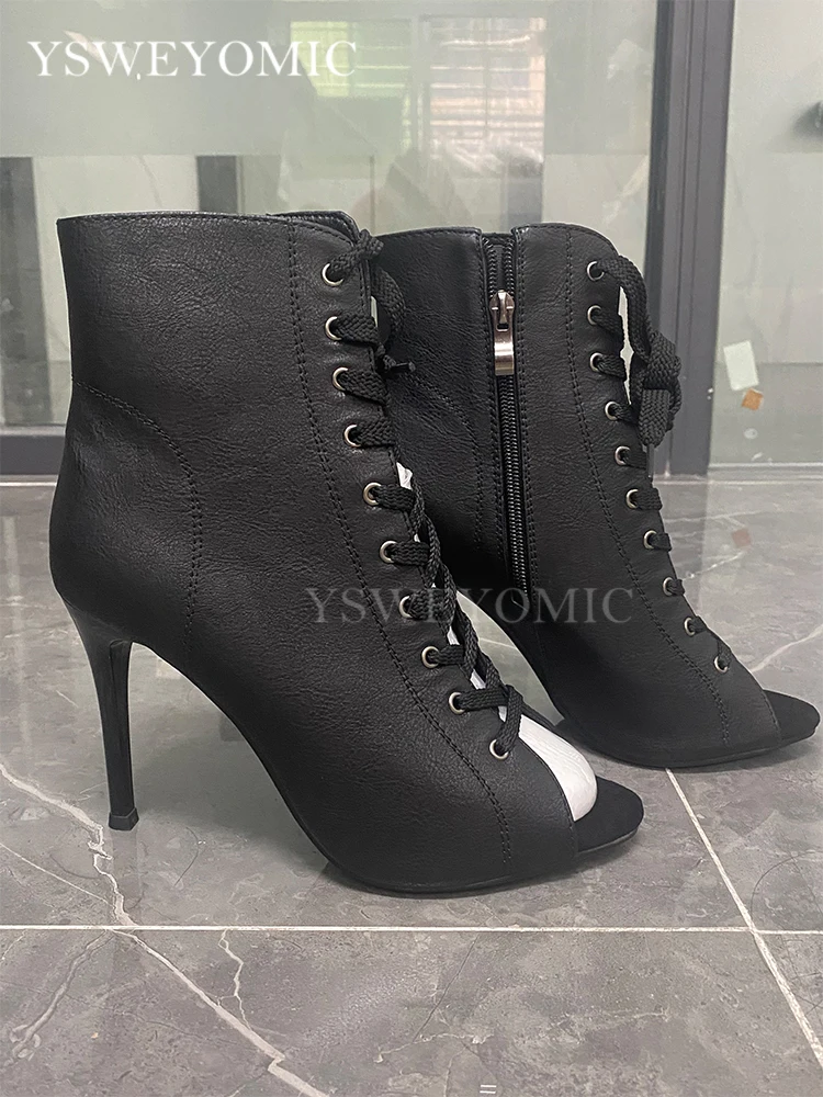 YSWEYOMIC Leather Dance Heels Outdoor Rubber Sole Black Real leather PU 11cm 9cm 7cm Heels Sexy Latin Salsa Heel Dance Shoes