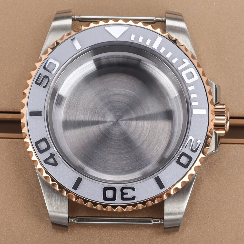 Fashion 40MM Rose Gold Watch Case Hot Sale Sapphire Glass For NH35 NH36 NH38/34 Miyota8215 ETA2824 Movt YACHT-MASTER 120 Clicks