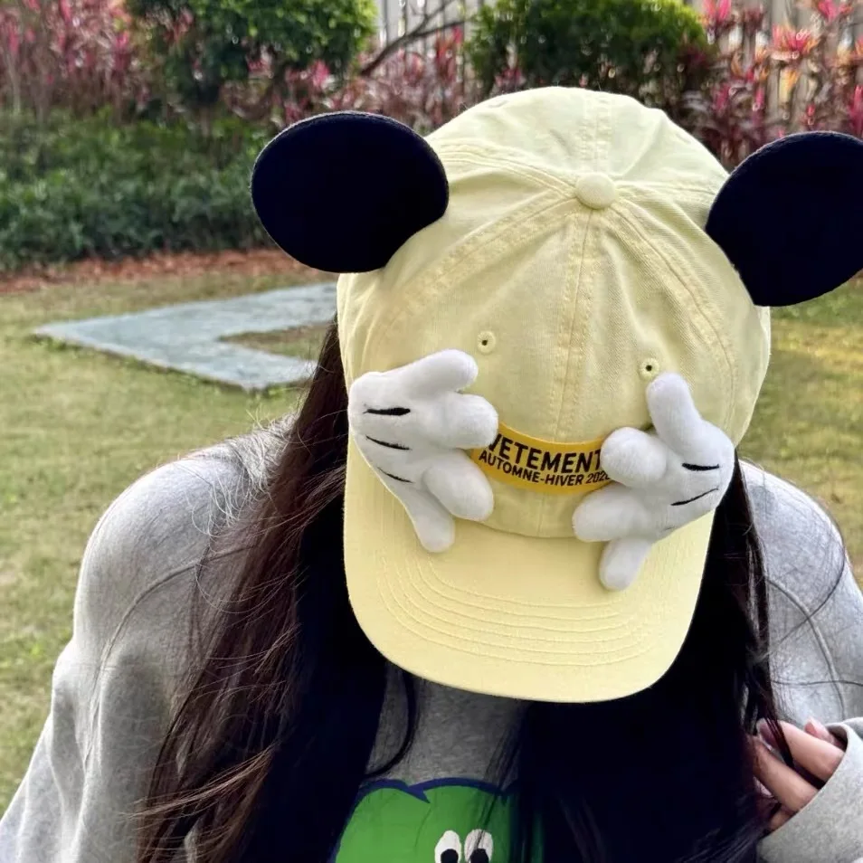 Gorra de béisbol de Mickey de dibujos animados de Disney, gorra de béisbol con orejas grandes y protección solar de palma bonita