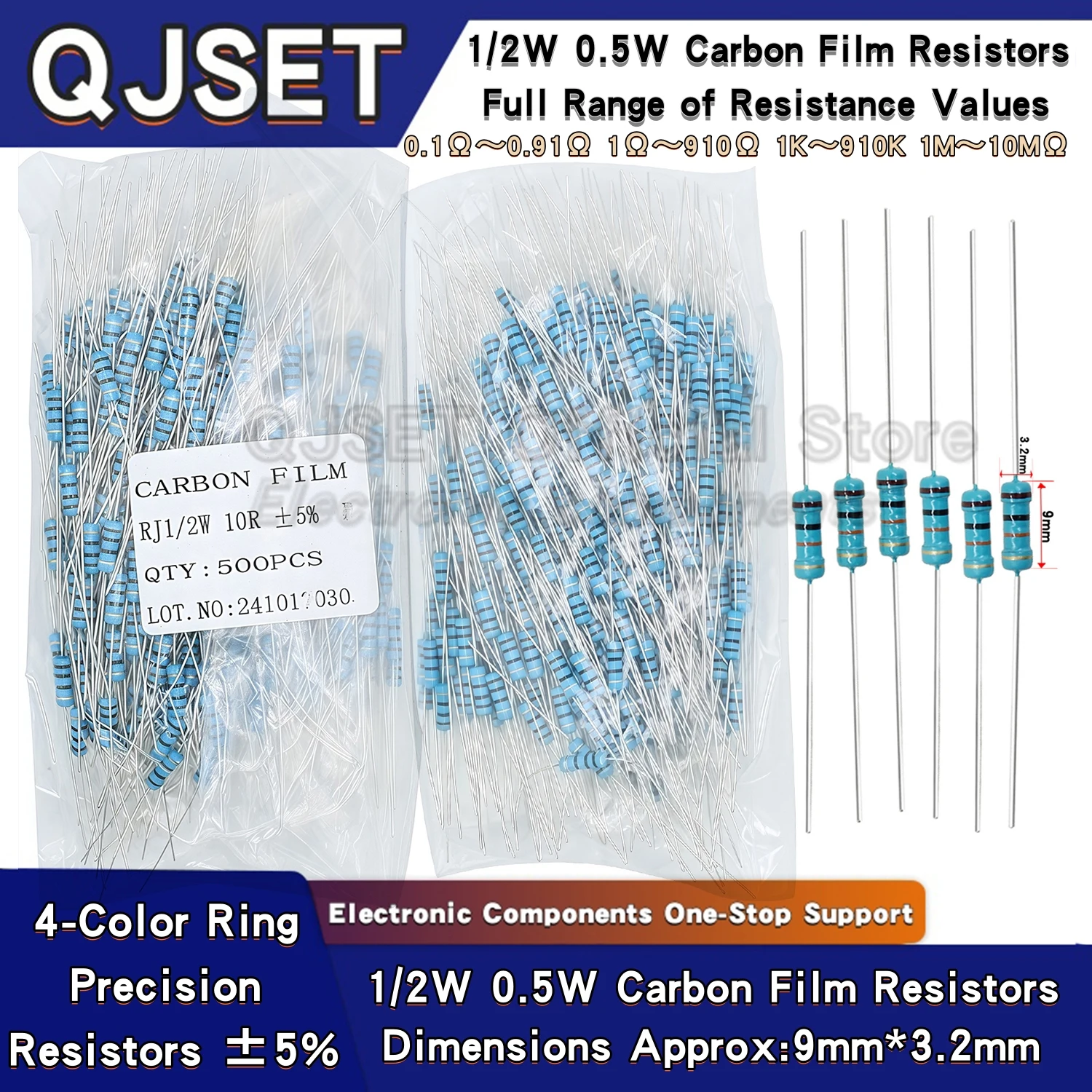 500 قطعة 1/2 واط مقاومات فيلم الكربون 5% 0.5 واط 1 كيلو 1R 2.2 كيلو 4.7 كيلو 10 كيلو 47 كيلو 100 كيلو 200 كيلو 220 كيلو 470 ك 1 متر أوم 10R 15 47 100 200 220 470 510 أوم