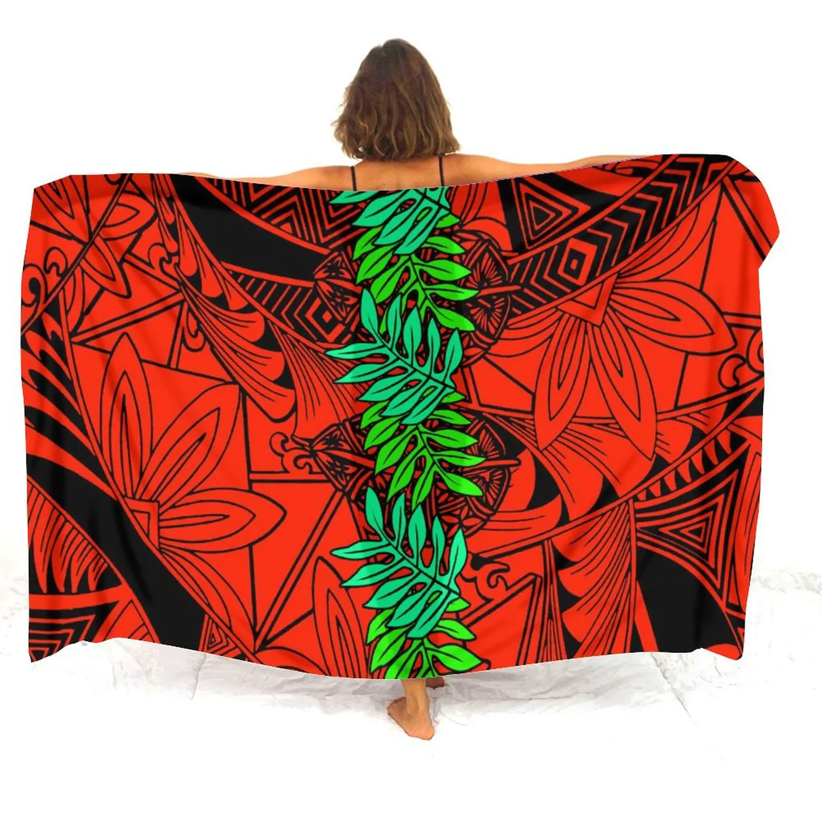 One-Piece Beach Dress Polynesian Print Custom Design Draped Draped Hip Sarong Skirt Ethnic Wind Seaside