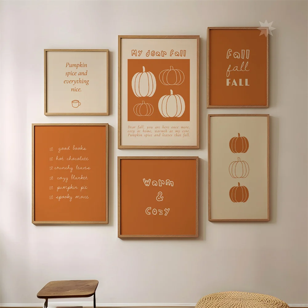1pc Fall Gallery Wall Art | Print Bundle Prints  Orange Fall Decor Printable Art Trendy Pumpkin Print Orange Autumn Posters