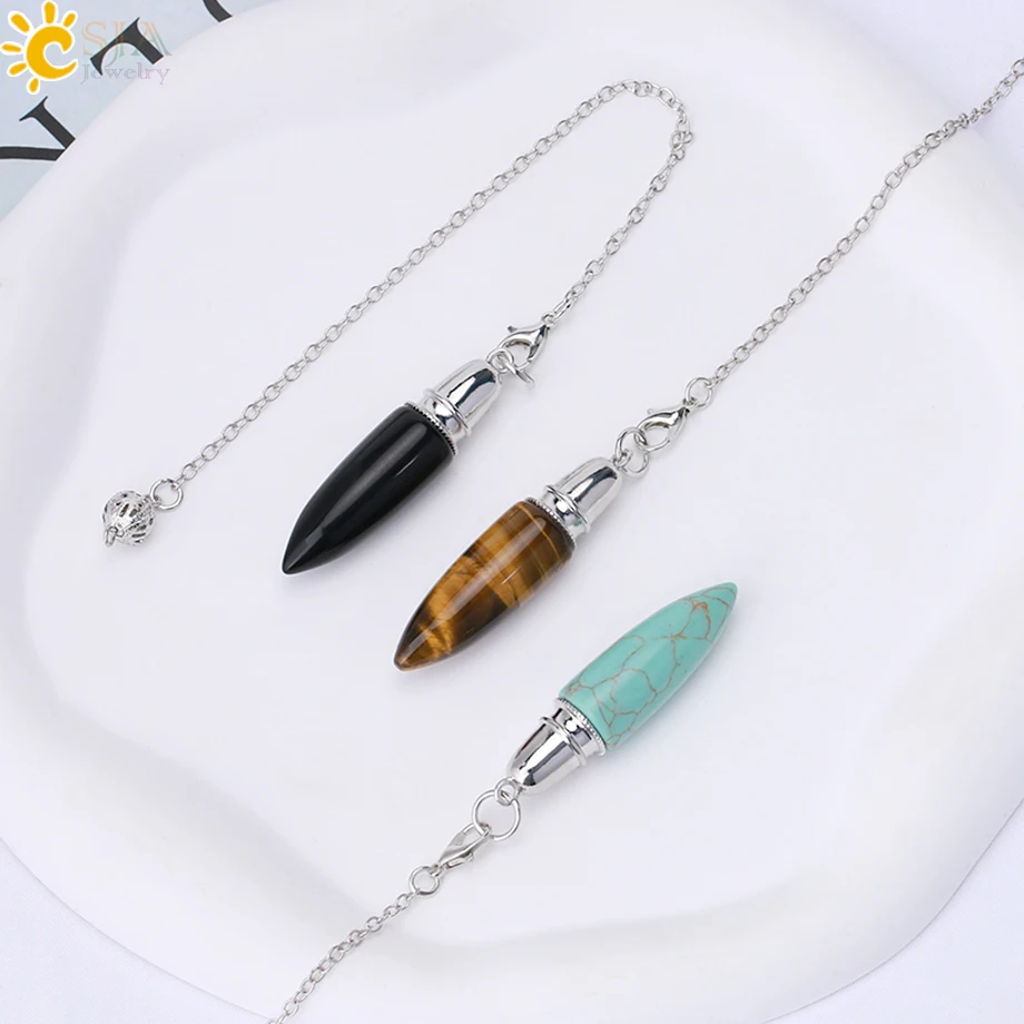 Natural Stone Pencil Point Pendulum Crystal Pendant Pendulum for Dowsing Divination Amethyst Pink Clear Quartz Opal Pendulo H127