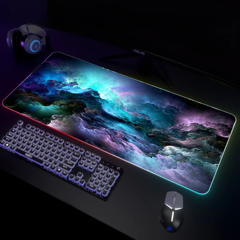 

RGB Gaming Mousepad Universe Mouse Mat LED Large Gamer Desk Pad XXL Keyboard Pads Luminous Desk Mat Mouse Pad Backlit