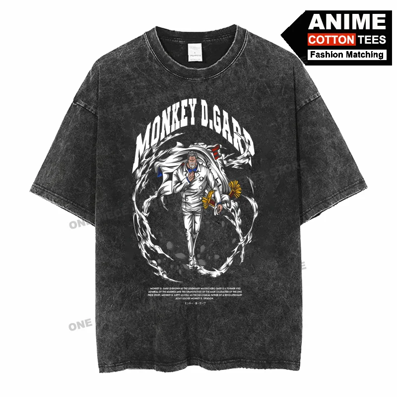 

Anime Peripheral Clothing ONE PIECE - Monkey·D·Garp Print T Shirt Street styl Men Women Short Sleeve Cotton Washed Loose Tees