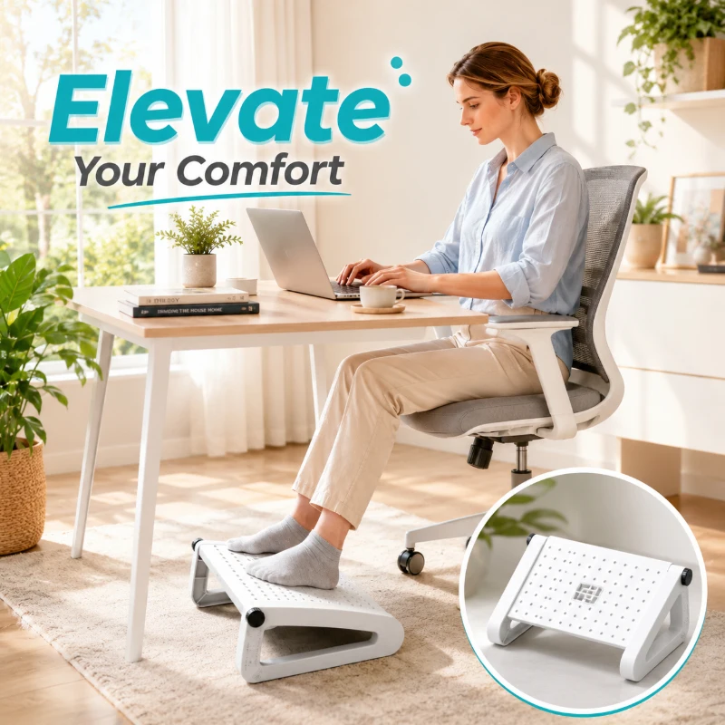 Adjustable White Triangle Ergonomic Foot Rest, Anti-Cross Leg Under Desk Stool, Comfort Foot Pad for Office, Home and Kids