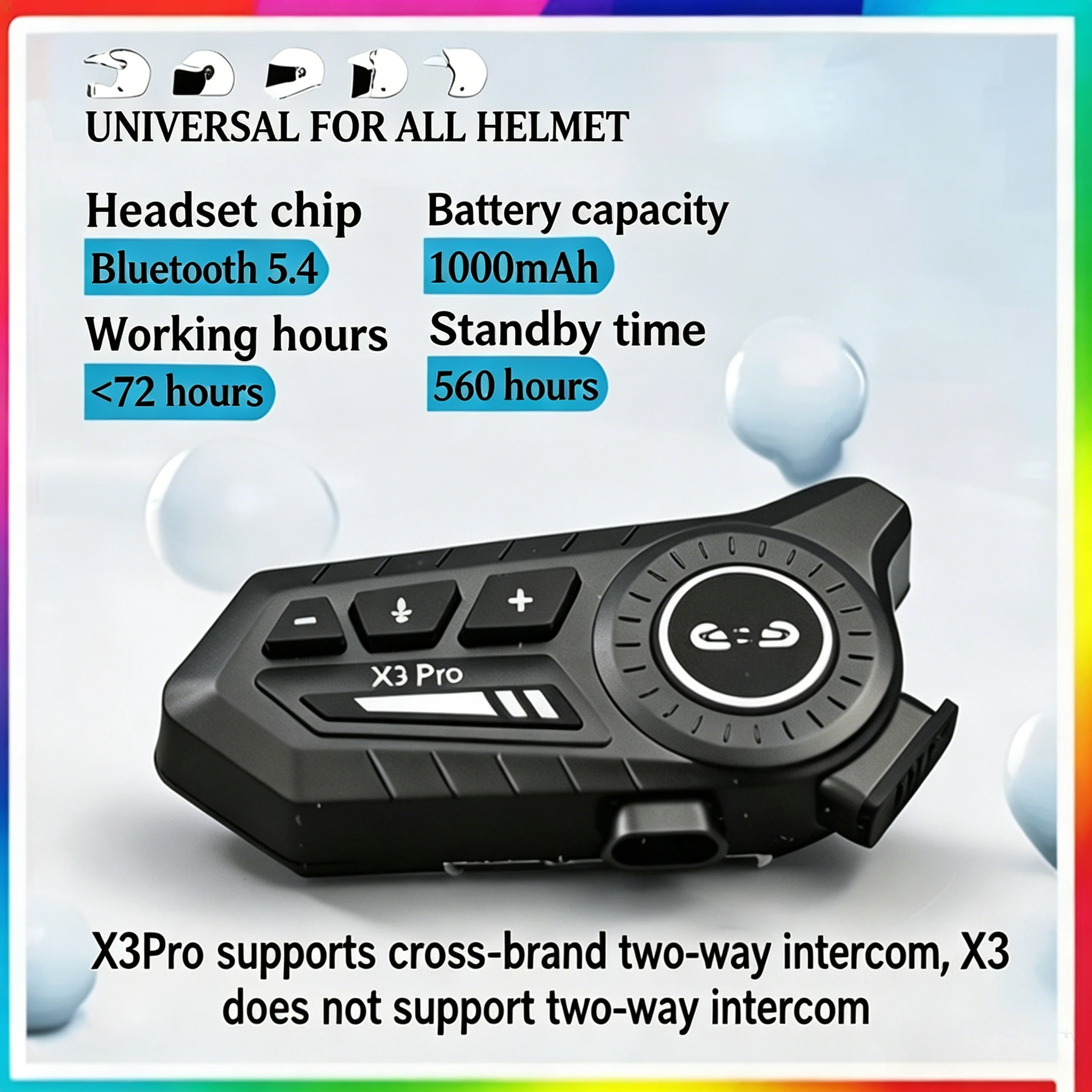 

X3 Pro Motorcycle Helmet Bluetooth Headset 2-Riders Intercom 1000M IPX6 Waterproof Voice Assistant Noise Reduction FM Radio