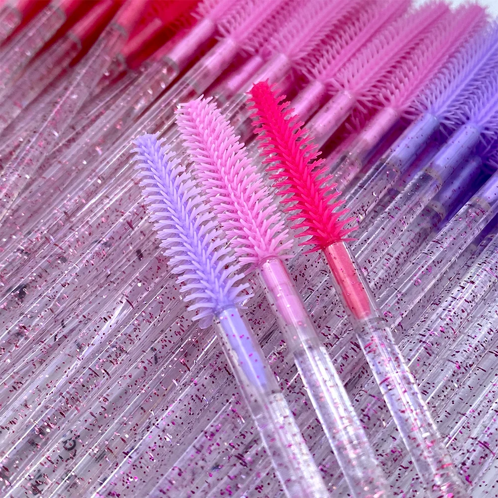 300 pièces pinceau de maquillage en cristal poignée en diamant brosses à sourcils en Gel de Silicone peigne à cils Mascara baguette outils d'extension de cils