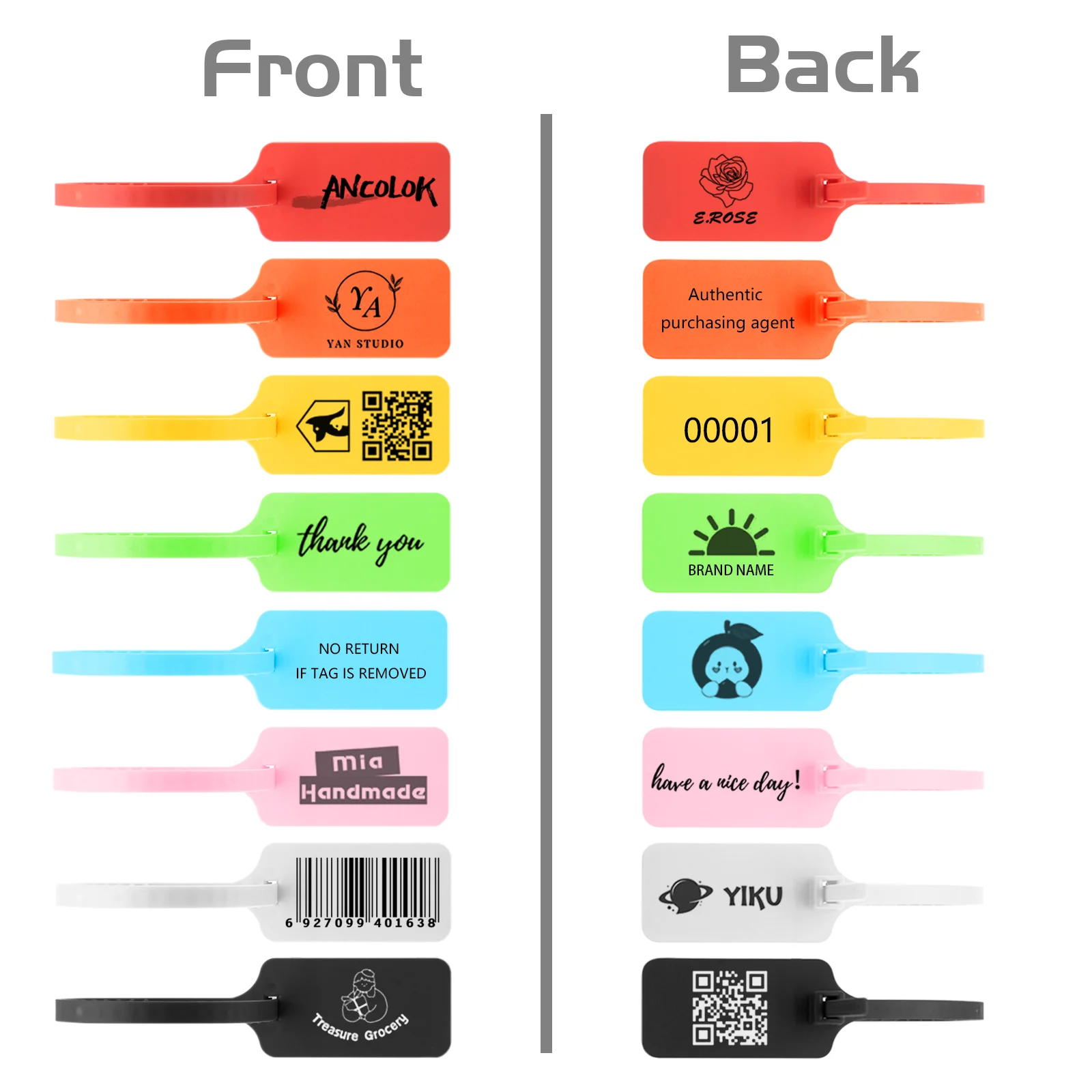 Ancolok 100Pcs Custom Brand Logo Hang Tag Zip Tie Safety of Clothes Shoes Bags Plastic Seals Anti-counterfeiting Sneakers Labels