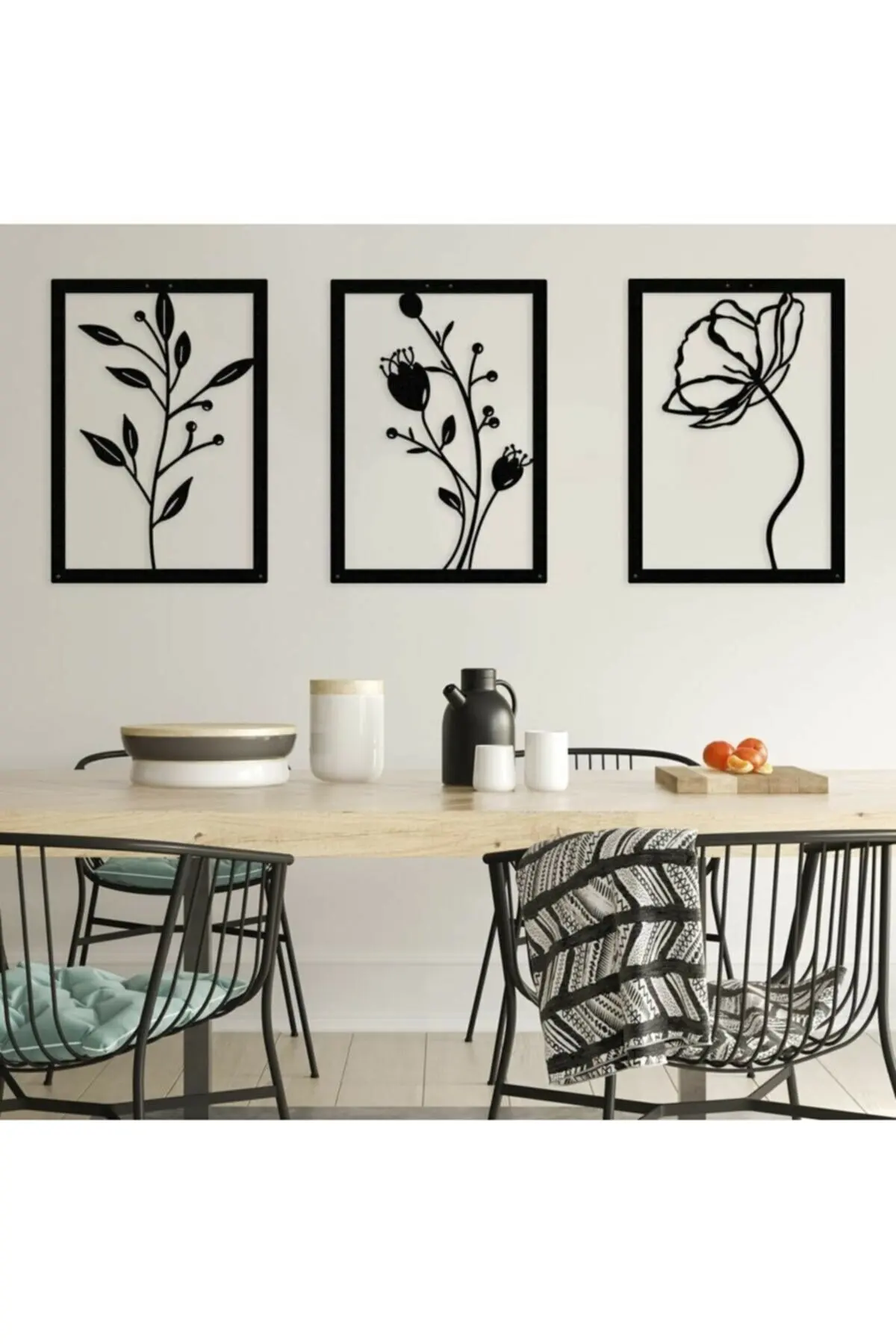 Decorative Triple Set Metal Wall Table Weasel Blossom Themed 32x45cm x 3pcs