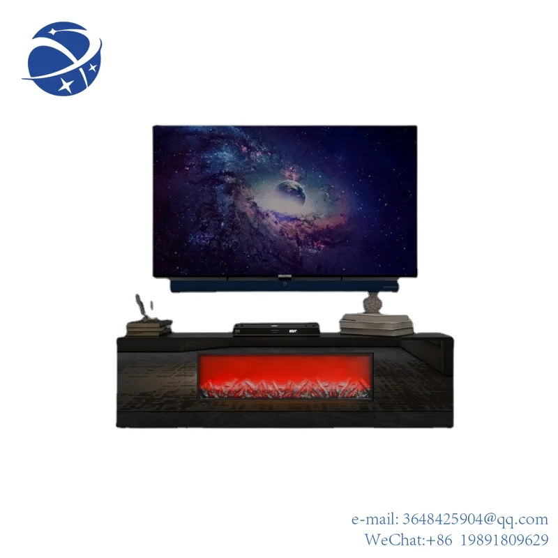 

YYHCModern black electric fireplace TV stand with insert fireplace,without remote and heating,For indoor living room furniture