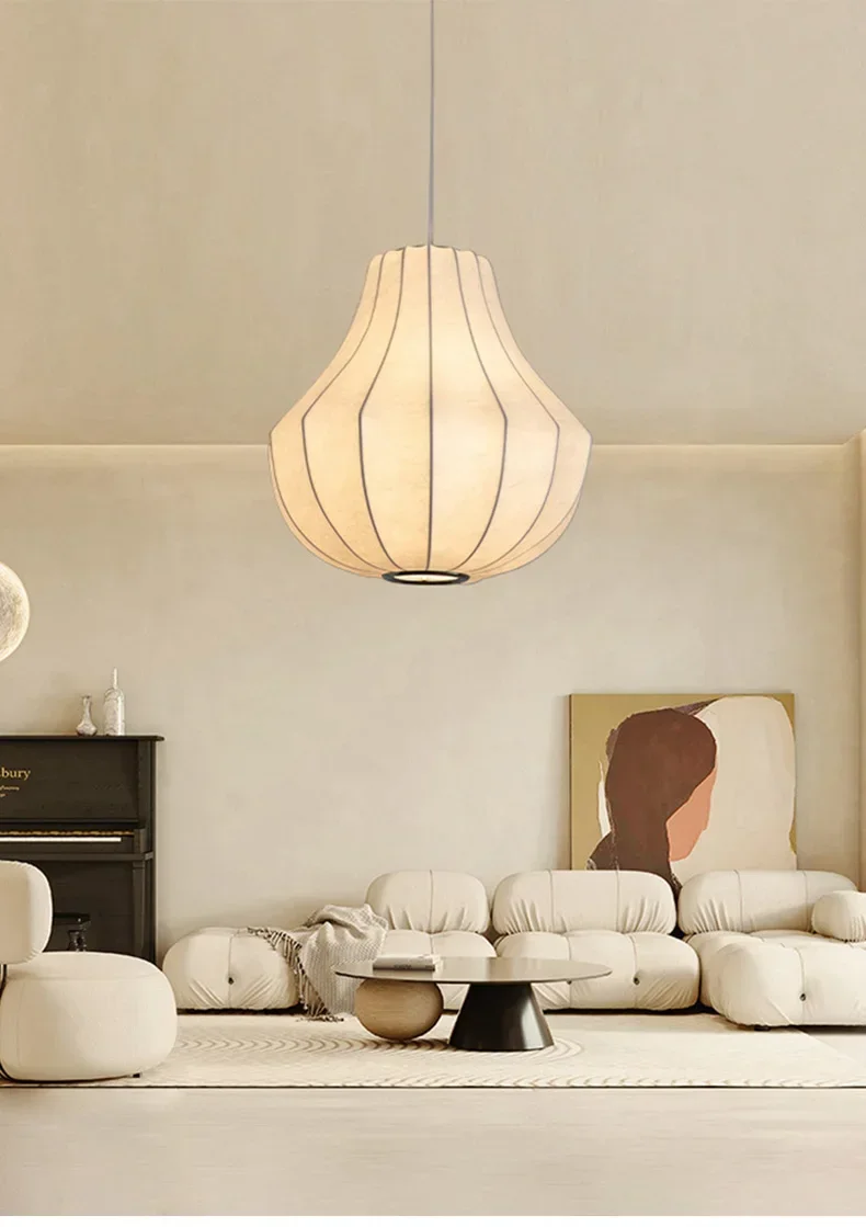 Nordic Wabi Sabi E27 Chandelier Living Room Silk LED Pendant